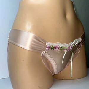 IZA Liquid Satin Pink Embroidered Floral Smooth Silky Stretch Feminine Panty NEW